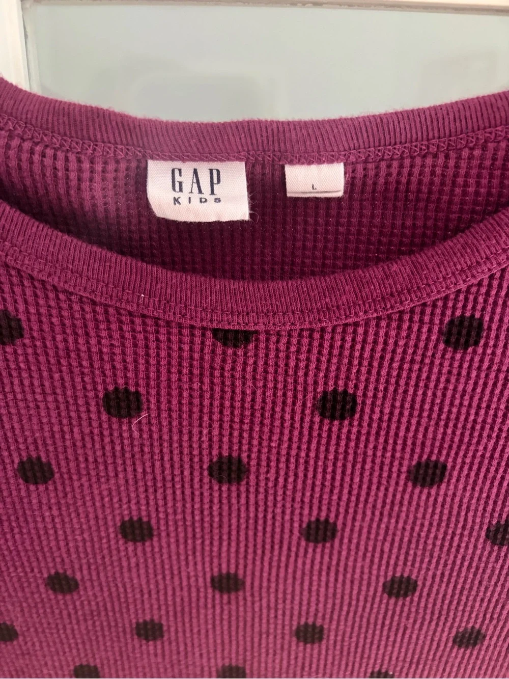 GAP Burgundy Long Sleeve Ribbed Top with Black Polka Dots